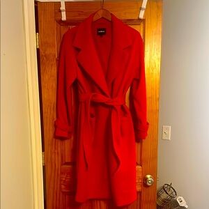 Express Women's Red Belted Coat